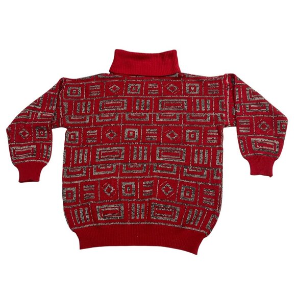 Kitty Hawk Vintage Sweater, Women's Sz Medium, Red White Black Geometric Boxy - Picture 8 of 8
